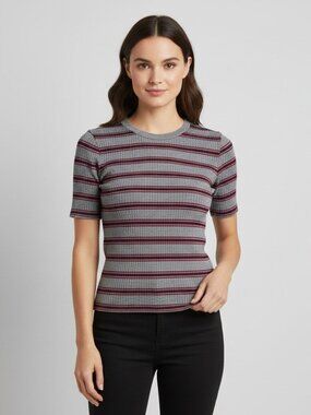 Velvet Graham & Spencer Ribbed Striped Tee Gray Red Navy Small
